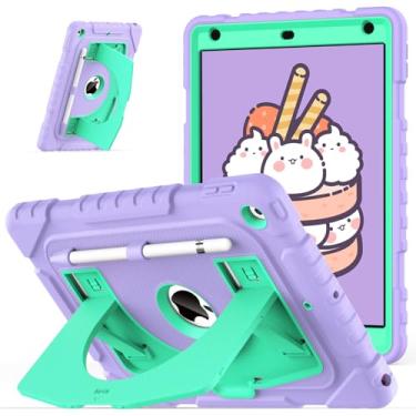 Imagem de OKP Capa infantil para iPad 9ª/8ª/7ª geração de 10,2 polegadas (2021/2020/2019), capa protetora resistente para iPad 9, 8, 7ª geração com suporte embutido, suporte de lápis para crianças, meninas,