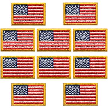 Imagem de Pacote com 10 - Pequenas bandeiras americanas com borda dourada, EUA Estados Unidos da América, emblema da bandeira dos EUA, costurar para uniforme de pano, chapéu, mochila, calça, acessórios