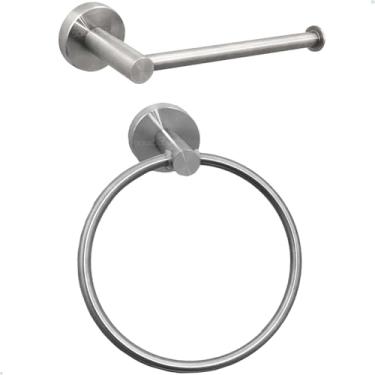 Imagem de Dona D.cor, Porta Toalha De Rosto Inox Escovado Toalheiro Argola E Porta Papel Higiênico Papeleira Banheiro Kit Acessorios Lavabo Aço Inox 304 Fosco Luxo