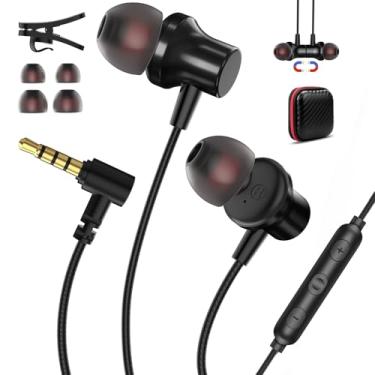 Imagem de Jelanry Fones de ouvido com fio de 3,5 mm com cancelamento de ruído, fones de ouvido com microfone, áudio intra-auricular magnético de cotovelo, conector de 3,5 mm, estéreo, alta fidelidade, controle
