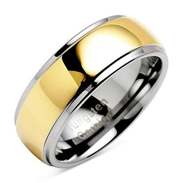 Imagem de 100S JEWELRY Anéis de tungstênio para homens e mulheres aliança de casamento dois tons ouro acabamento espelhado tamanhos 8-16, Ouro, platina, prata, tungstênio