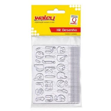 Imagem de Kit Escolar Mini Régua Plástica Gabarito Cristal Desenhos Com 6 Peças (Letras, Números e Formas) Waleu