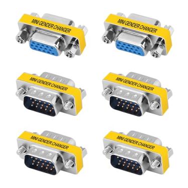 Imagem de Pacote com 6 adaptadores VGA de 15 pinos, conector VGA SVGA macho para fêmea, acoplador fêmea para fêmea, extensor macho para macho, mini trocador de gênero HD15, compatível com 1080p Full HD para