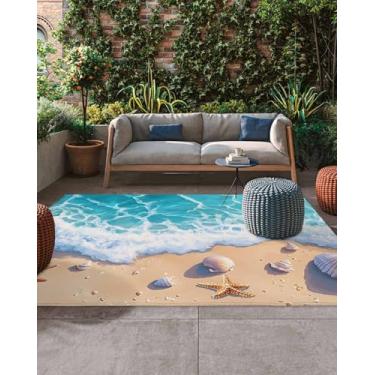 Imagem de Tapete Sandy Beach Spray para área interna e externa, 10 x 15 cm, tapete externo para pátio, trailer, quintal, piquenique, praia, trailer, acampamento, verão, oceano, antiderrapante, decoração de