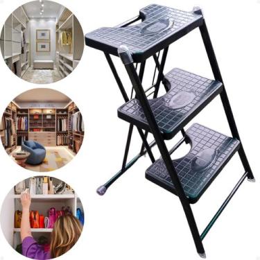 Imagem de Escada Dobrável 3 Degraus Antiderrapante Em Aço Anodilar