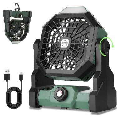 Imagem de Ventilador de acampamento portátil com bateria recarregável de 7800 mAh, lanterna de LED, 3 velocidades, ventilador de mesa USB para barracas, pesca, viagens, férias na praia, cabeça ajustável de 270°