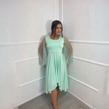 Imagem de Vestido de Dança Coreografia Plus Size Manga ASA Tule Moda Evangélica 