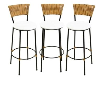 Imagem de kit 3 banquetas alta fibra sintética junco vime cozinha moderna área gourmet(3.bq.alta.imbuia/branco)