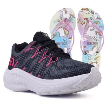 Imagem de Tenis Infantil De Amarrar Meninas Leve Desenhos LIGHT + Chinelo Cor:Preto;Tamanho:32
