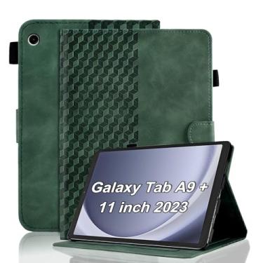 Imagem de Varohix Capa para Samsung Galaxy Tab A9 Plus 11 polegadas 2023 capa magnética de couro PU folio ajustável suporte dobrável porta-cartão multi-ângulo Galaxy Tab A9 Plus, verde retrô