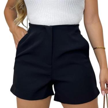 Imagem de Bermuda Feminino Em  Alfaiataria Feminino Casual Com Bolsos e Zíper - 