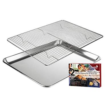 Imagem de Conjunto de Assadeira e Grelha KITCHENATICS, Alumínio e Aço Inox, 27x39,6x2,5cm, para Forno e Churrasco