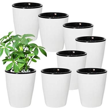 Imagem de Vaso de plástico de 10 cm com vaso interno, vaso de flores brancas, moderno e decorativo para todas as casas, flores, ervas, violetas africanas