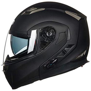 Imagem de Capacete de motocicleta integrado ILM Bluetooth Modular Flip Up Full Face Protetor solar 6 Riders Group Intercomunicação MP3 (GG, preto fosco)