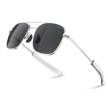 Imagem de Óculos de sol aviador masculino 53 mm TAC lentes polarizadas armação de metal estilo militar com hastes baioneta, Armação prata, lente cinza