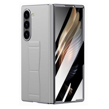 Imagem de HAO RIYLN Capa de couro genuíno para Samsung Galaxy Z Fold6, capa de telefone ultrafina à prova de choque com proteção de câmera de tela, capa vintage, cinza, Z FOLD6