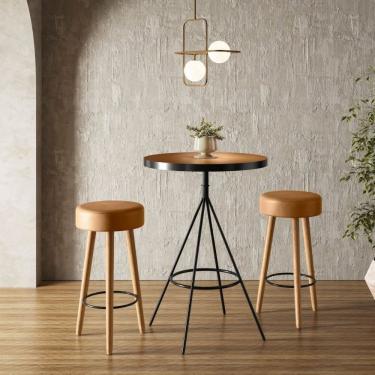 Imagem de Conjunto Mesa Bistrô E 2 Banquetas Londres Salaone Marrom/Preto
