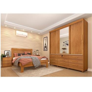 Imagem de Quarto Completo Roupeiro 3 Portas, Cama Casal E Mesa De Cabeceira Chicago Tcil Móveis Cinamomo/Cinamomo