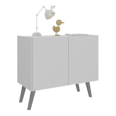 Imagem de Mesa De Cabeceira Retrô 2 Portas Multimóveis Mp4133 Branca/cinza Branco/cinza