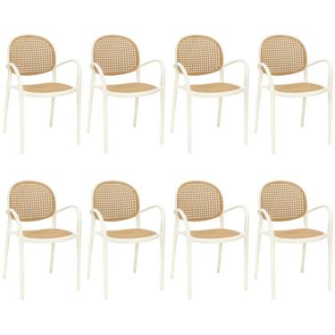 Imagem de Kit 8 Cadeiras De Jantar Roma Com Braço Para Sala E Cozinha - Bege