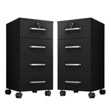 Imagem de Kit 2 Gaveteiros Para Escritório Com Chave E Rodízios 4 Gavetas Gávea Preto