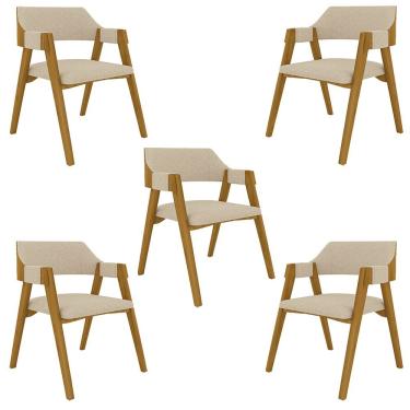 Imagem de Kit 5 Cadeiras Sala De Jantar E Jogos Carteados Madeira Maciça Poker Linho Offwhite-mel G42 - Gran Belo