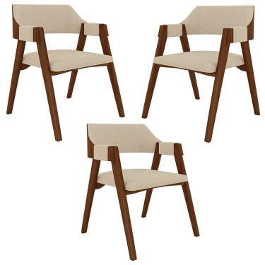 Imagem de Kit 3 Cadeiras Sala De Jantar E Jogos Carteados Madeira Maciça Poker Linho Offwhite/imbuia G42 - Gran Belo