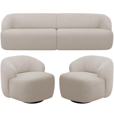 Imagem de Sofá 4 Lugares Curvo Orgânico Com 02 Poltronas Living 280cm Barolo L06 Bouclê Bege