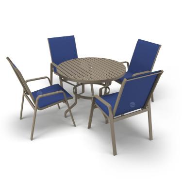 Imagem de Mesa 4 Cadeiras Ripado Piscina Alumínio Fendi E Tela Azul