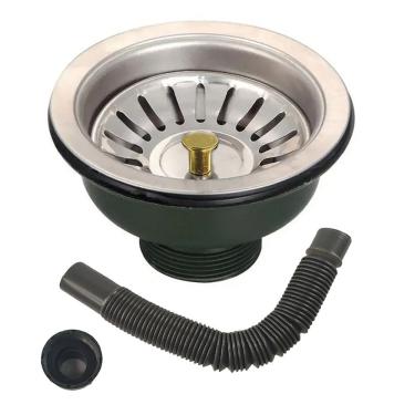 Imagem de Ralo Valvula Dreno De Pia 10x10 Filtro Sifao Tubo De Escoamento Cesto Cozinha Lavabo Restaurante Casa Lavanderia