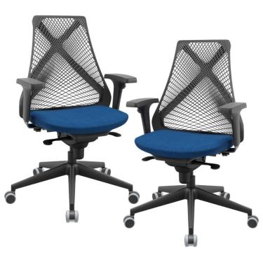 Imagem de Kit 02 Cadeiras De Escritório Giratória Presidente Unix P03 Tela Cinza Crepe Azul - Lyam Decor