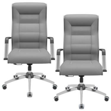 Imagem de Kit 02 Cadeiras De Escritório Giratória Presidente Base Cromada Kirk P03 Facto Cinza - Lyam Decor