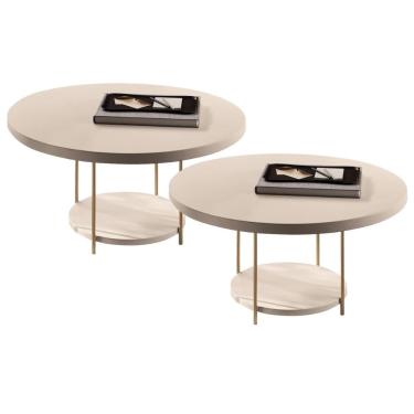 Imagem de Kit 02 Mesas De Centro Para Sala Redonda Tampo Mdf Pés Aço Allure B01 Off White - Lyam...