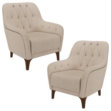 Imagem de Kit 2 Poltronas Decorativas Para Sala Com Capitonê Pietà M22 Linho Cru - Mpozenato