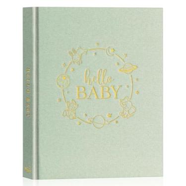 Imagem de Lanpn Livro De Memórias Hello Baby Para Meninos E Meninas - Diário Capa Dura Linho, Lembrança Novos Pais, Recém-Nascido, Primeiros 5 Anos, Álbum Fotos, Milestone (Verde-Sálvia, 154 Páginas)