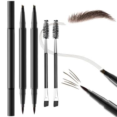Imagem de LYBHDAFA Lápis De Sobrancelhas 2 Peças Com Pincel Para Microblading, Caneta Em 1 À Prova D'Água Ponta Dupla, 4 Pontas Garfo E Ultraprecisa Maquiagem Natural Semelhante A Pelos, Feminino - Marrom Esc