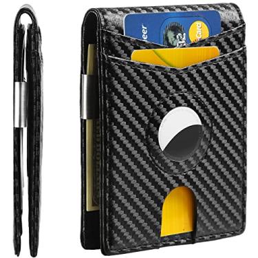 Imagem de Huztencor Carteira Airtag, Fina Masculina Com Prendedor De Dinheiro, Bloqueio Rfid, Capa Dupla Para Cartão Crédito Apple Air Tag, Fibra Carbono, Preta