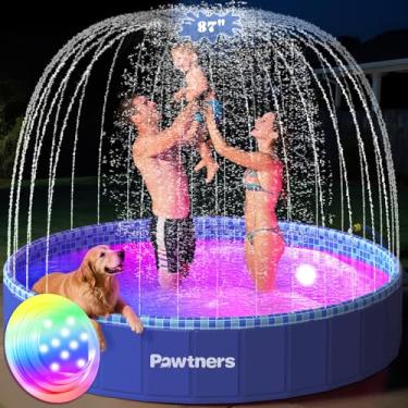 Imagem de Piscina dobrável para cães com aspersor de luz LED RGB, 221 cm dobrável de plástico rígido para crianças, piscina infantil para cães pequenos, médios, grandes, gatinhos, banheira, piscina para cães