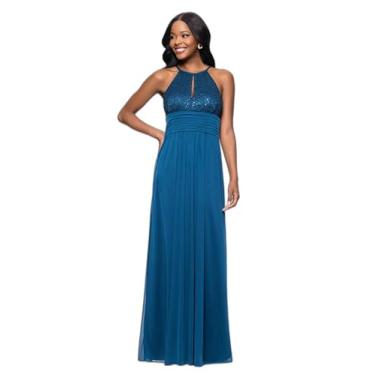 Imagem de Betsy & Adam Vestido feminino até o chão, frente única, sem mangas, jérsei e renda, Pavão, 36