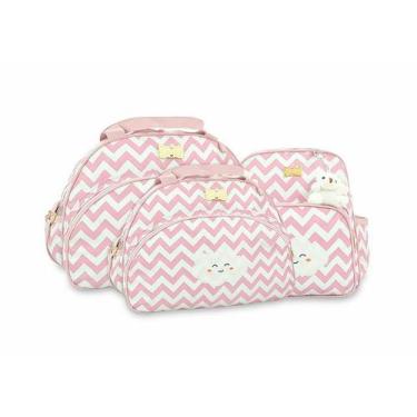 Imagem de Kit Bolsas Mochila Bebê Saída Maternidade Atacado  Rosa com Branco - M