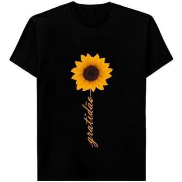 Imagem de Camiseta De Algodão Manga Curta Estampada Girassol Gratidão - DcModas,