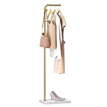 Imagem de HOMEFORT Cabide de metal, árvore de casaco moderna com 3 ganchos, suporte de cabide em forma de L, cabide independente para entrada e canto, dourado
