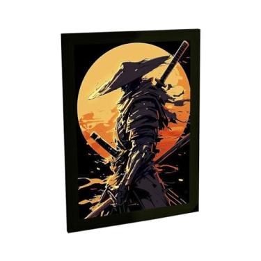 Imagem de Quadro Decorativo Anime Samurai Ilustração Luar Laranja Decoração Poster Quarto Sala