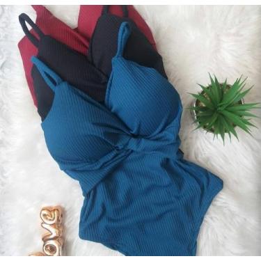 Imagem de Body feminino malha canelada detalhe nozinho alça dina com bojo - MODA