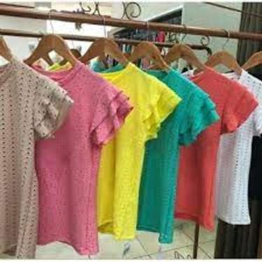 Imagem de Blusa feminina lesie manga curta babado com elastano moda - Filo modas