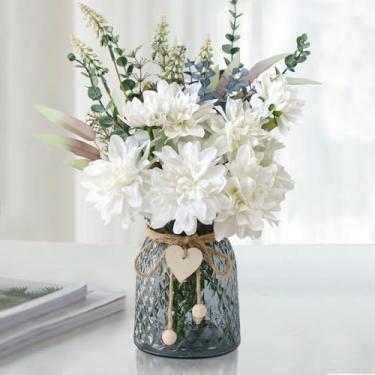 Imagem de Leftover Flores falsas em vaso, flores artificiais em vaso, centros de mesa para sala de jantar, centro de mesa para mesas, flores falsas com vaso, decoração de mesa de cozinha, decoração de mesa de