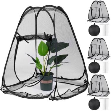 Imagem de Gulfmew Pacote com 4 protetores de plantas de tela pop-up de animais para proteção de pragas 71 x 71 x 86 cm cada conjunto com 8 estacas e 1 bolsa de transporte para proteger as flores de frutas e