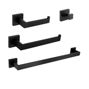 Imagem de Conjunto de banheiro preto - Suporte para toalhas de aço inoxidável - Ferragens para montagem em parede, MB, kit com 4 peças
