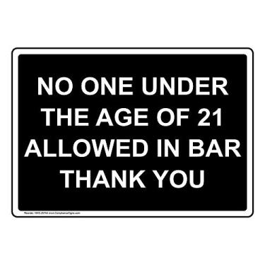 Imagem de ComplianceSigns. Com Placa de agradecimento No One Under The Age Of 21 Allowed In Bar Thank You, plástico de 25,4 x 17,8 cm para jantar/hospitalidade/varejo