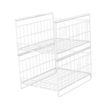 Imagem de YWJLQH Organizador de Armário de Cozinha Cesta de Armário Deslizante Portátil Resistente de 2 Camadas Rack de Armazenamento de Tigela Cesta Extraível para Co, 43cm x 33,5cm x 49cm